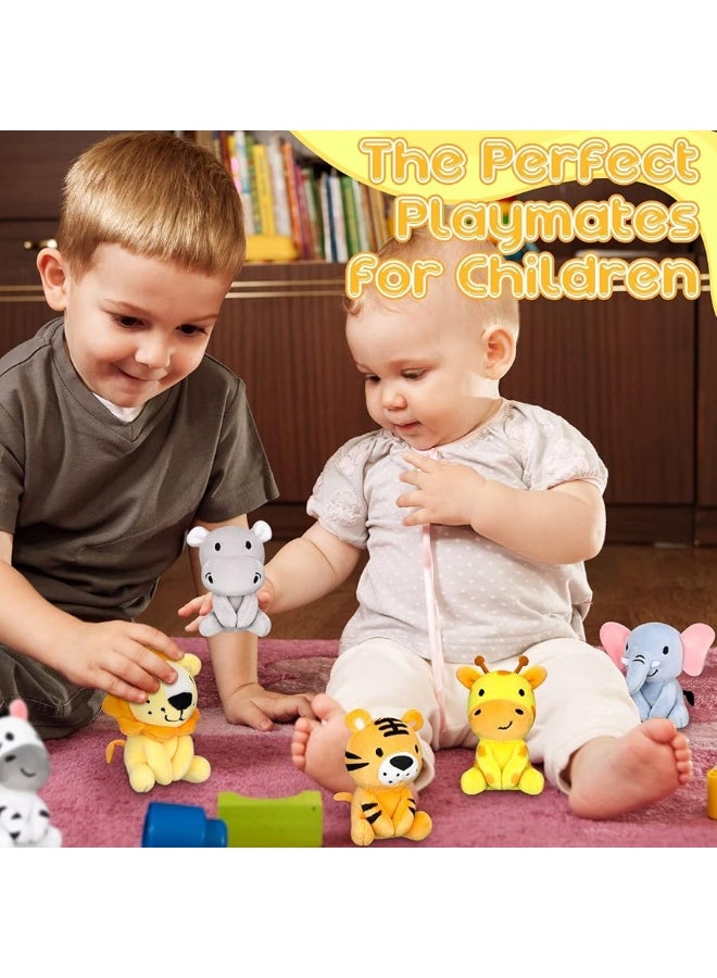 Aoriher 6 Pcs Mini Stuffed Forest Animals Jungle Bulk Plush Animal Toys 4 Inch Cute Plush Elephant Lion Giraffe for Baby Shower Christmas Birthday Gift Stuffer Animal Themed Party Decoration - Image 1