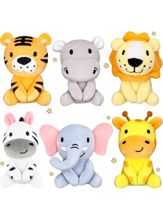 Aoriher 6 Pcs Mini Stuffed Forest Animals Jungle Bulk Plush Animal Toys 4 Inch Cute Plush Elephant Lion Giraffe for Baby Shower Christmas Birthday Gift Stuffer Animal Themed Party Decoration - Image 2