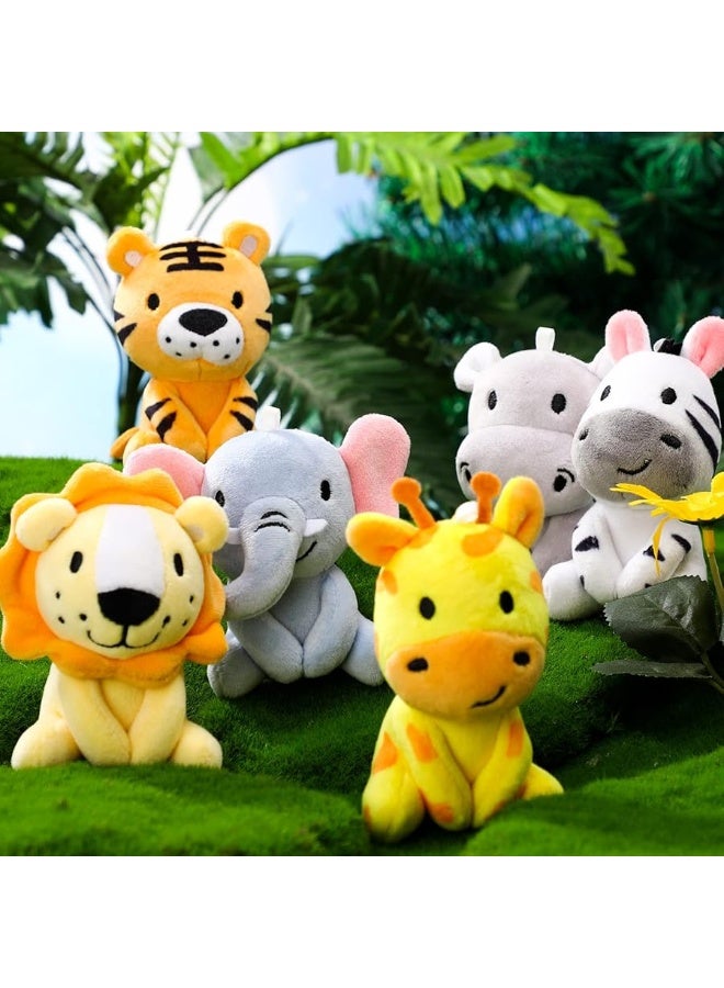 Aoriher 6 Pcs Mini Stuffed Forest Animals Jungle Bulk Plush Animal Toys 4 Inch Cute Plush Elephant Lion Giraffe for Baby Shower Christmas Birthday Gift Stuffer Animal Themed Party Decoration - Image 3