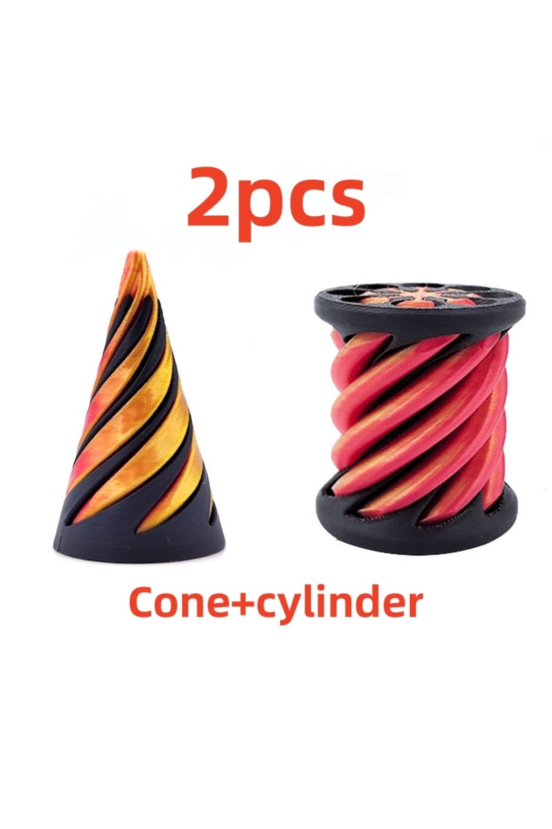 2pcs 3D Spiral Cone Decompression Spiral Push Music Pyramid Fidget Toy Mini Vortex Line Illusion Des