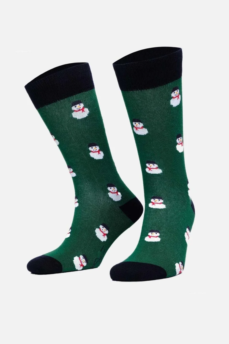 Aytuğ Men's Cotton Single Green New Year Themed Socks - A-49008-Y