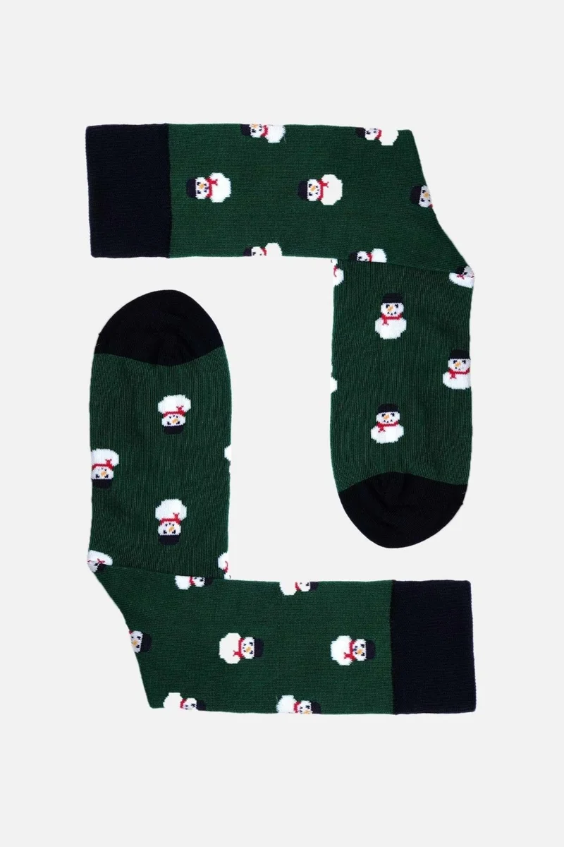 Aytuğ Men's Cotton Single Green New Year Themed Socks - A-49008-Y