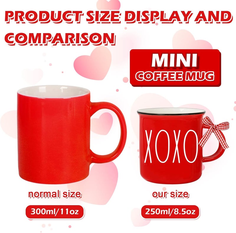 Whaline 6Pcs Valentines Day Mini Coffee Mug with Ribbon Red Pink Love Words Mini Mug Sweet Valentines Tiered Tray Decor for Valentines Day Anniversary Wedding Table Centerpieces Decoration - Image 3