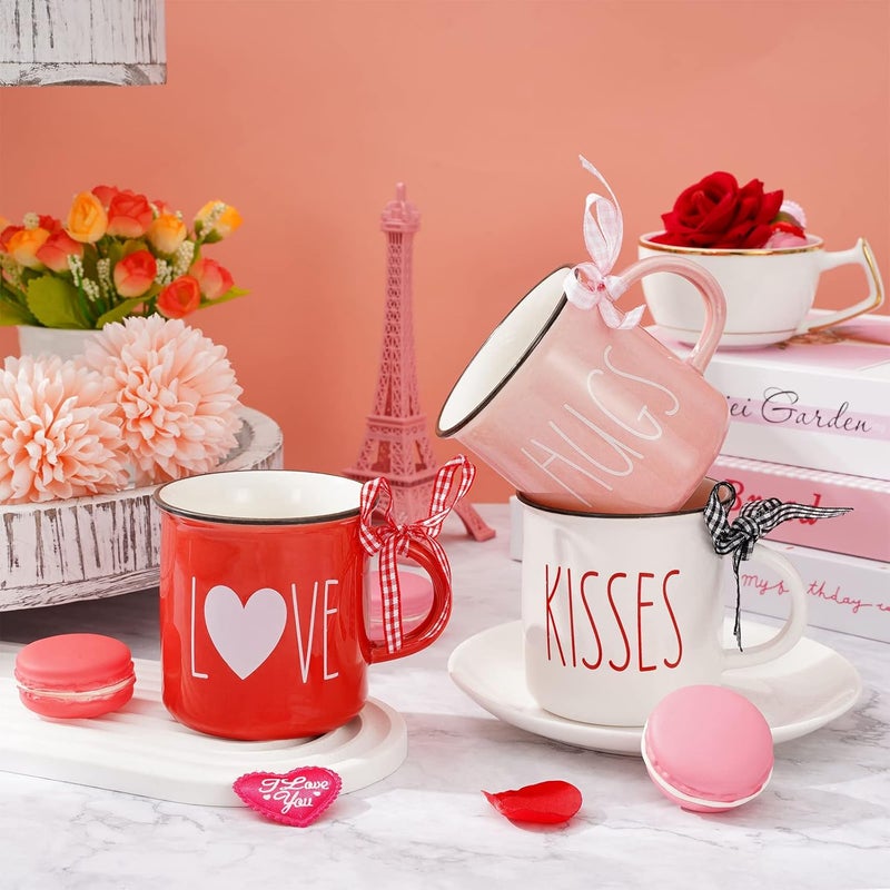 Whaline 6Pcs Valentines Day Mini Coffee Mug with Ribbon Red Pink Love Words Mini Mug Sweet Valentines Tiered Tray Decor for Valentines Day Anniversary Wedding Table Centerpieces Decoration - Image 5