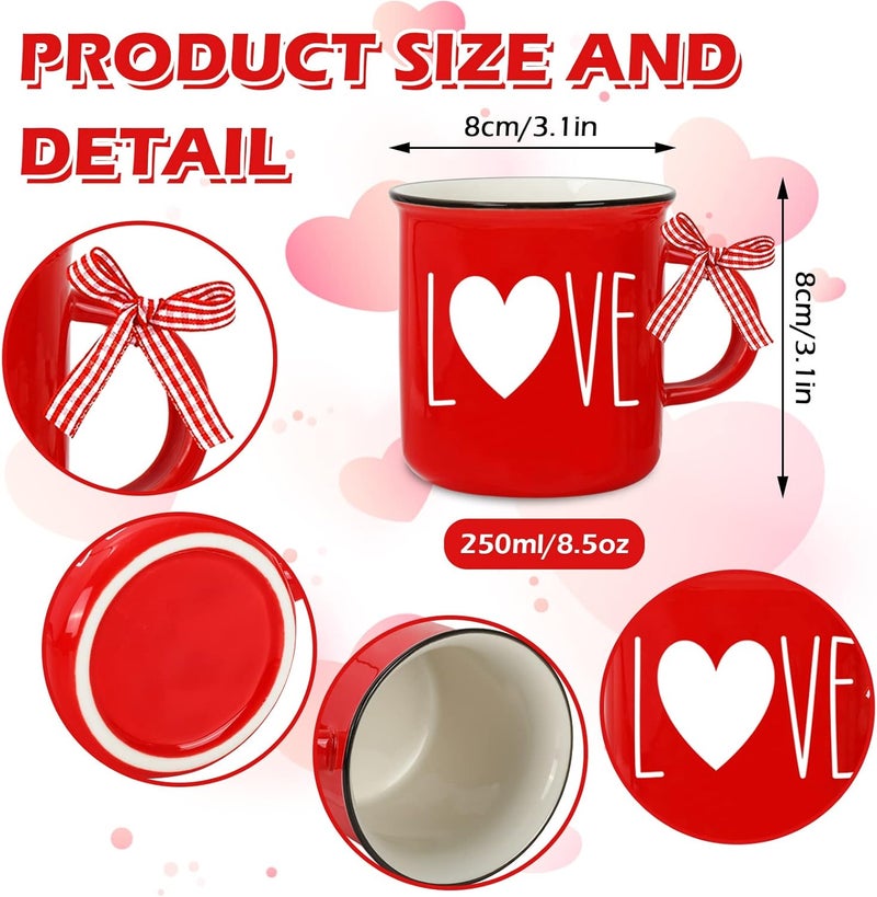 Whaline 6Pcs Valentines Day Mini Coffee Mug with Ribbon Red Pink Love Words Mini Mug Sweet Valentines Tiered Tray Decor for Valentines Day Anniversary Wedding Table Centerpieces Decoration - Image 2