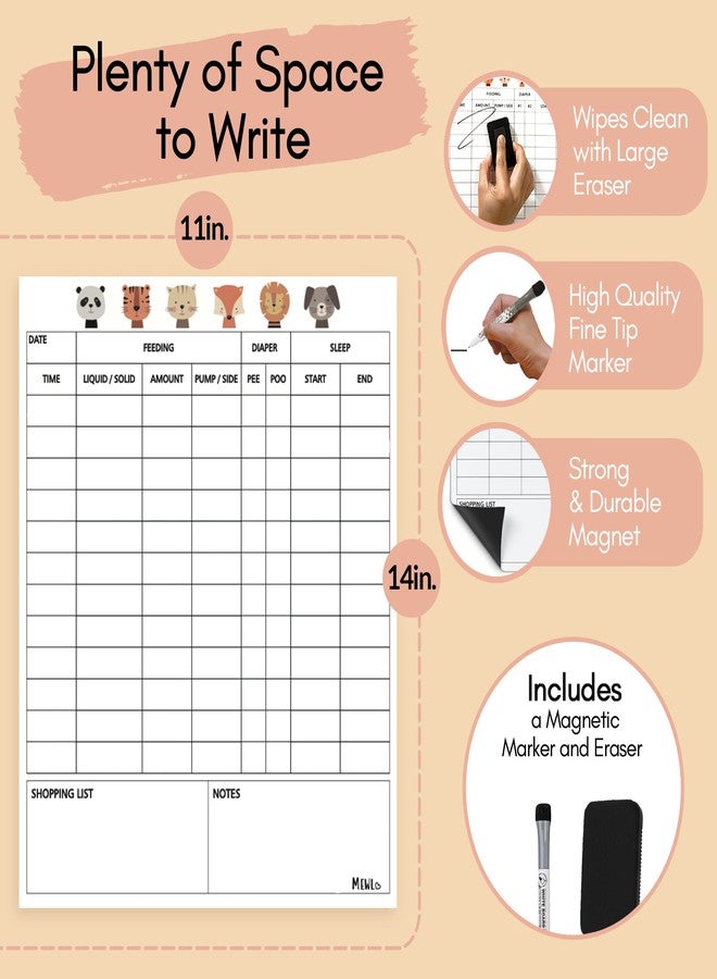 Mewl Baby Daily Log Whiteboard - Reusable Baby Tracker to Log Feeding, Diapers & Sleep - Newborn Baby Journal & Schedule Chart for New Parents, Nanny, Babysitter - Pregnancy & New Mom Gift - Image 5