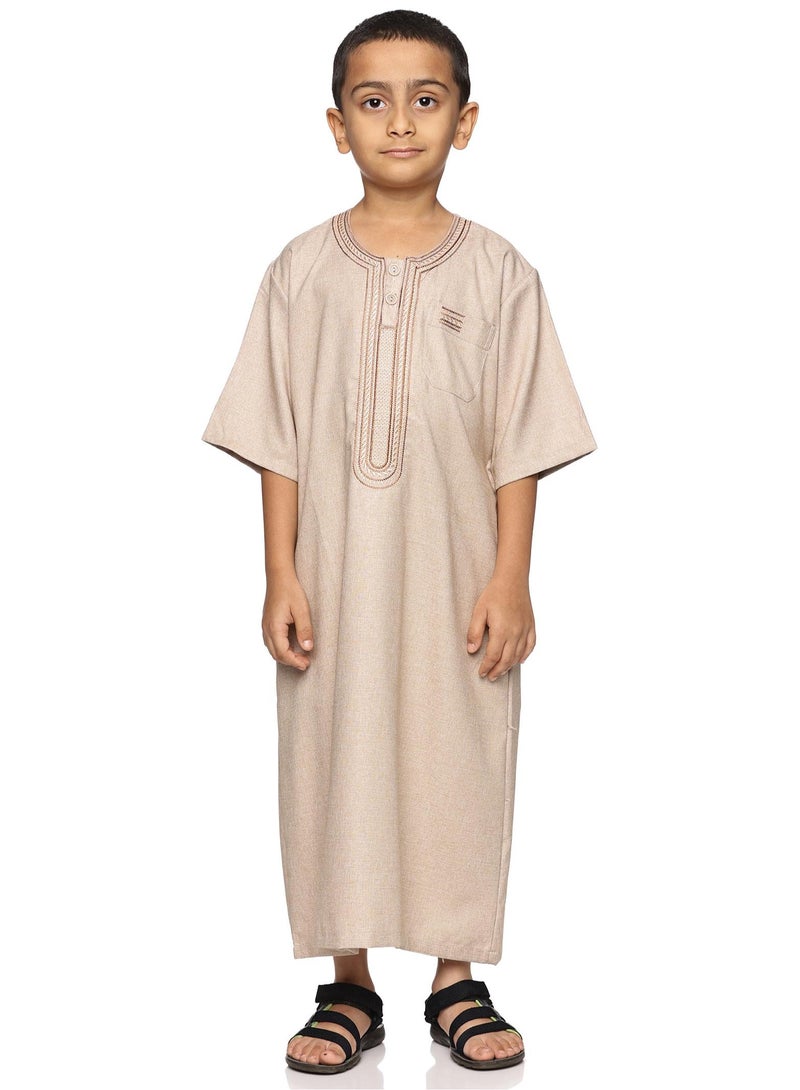 Al othaiman Boy's Round Neck Short Sleeves Jalabiya for Boy- Boy's Short Sleeve Robe/Thobe - Image 1