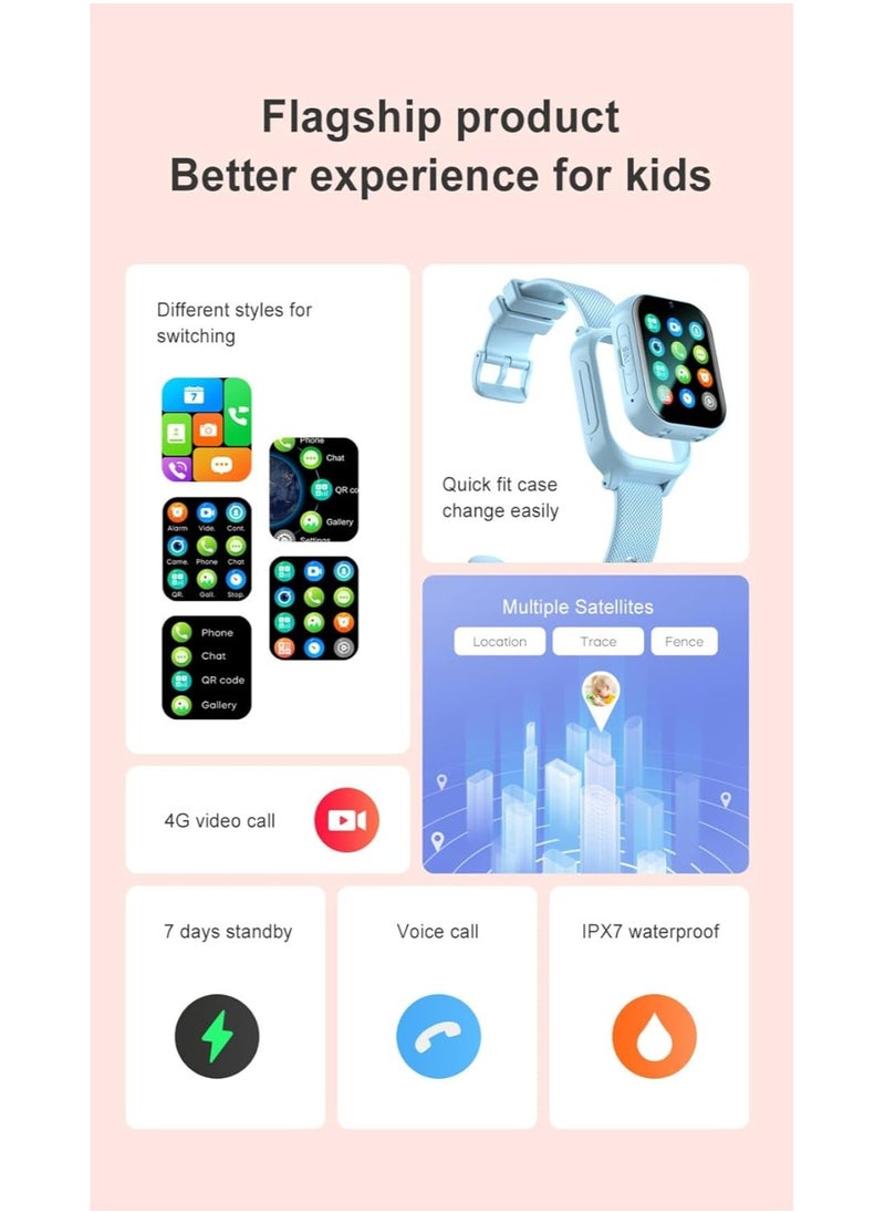 2025 4G Kids Smart Watch with Video Calling & GPS Tracker – IP67 Waterproof, 700mAh Long Battery, SOS Alarm, Two-Way Call, 1.83" HD Screen, Child Safety Smartwatch with SIM Card Support – Perfect Gift for Boys & Girls