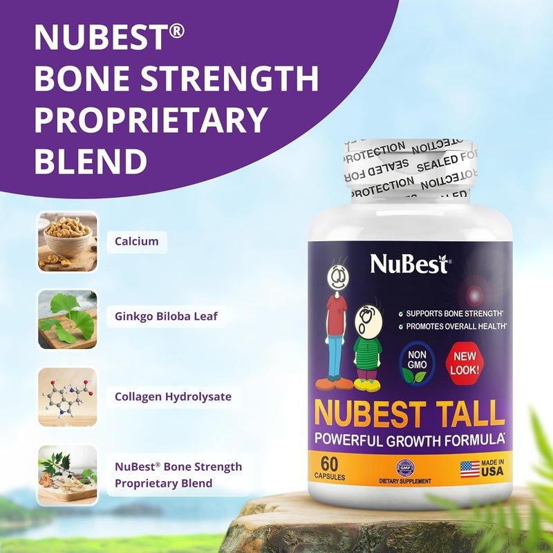 NuBest Tall  Support Bone Strength Immunity and Stronger Bone with Calcium Collagen and Herbs for Ages 5 and Teens Who Dont Drink Milk Daily  60 Capsules  1 Month Supply - Image 2