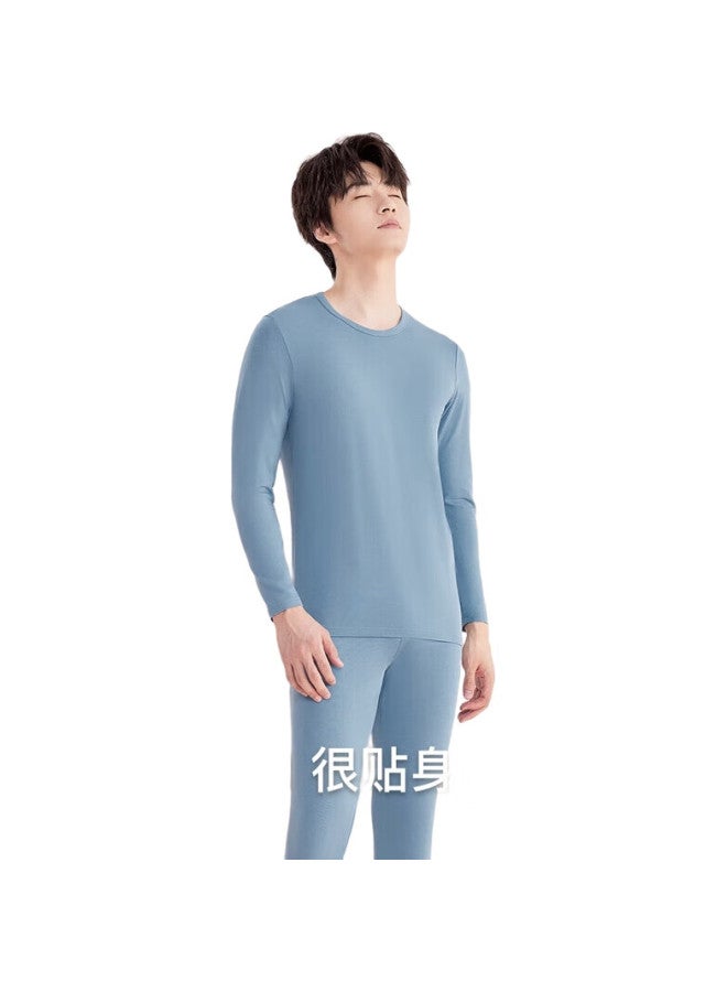 hongdou Men'S Underwear, Solid Color Cotton Round Neck Autumn Top And Pants, Thin Versatile Base Layer Thermal Underwear, Misty Blue 175 - Image 2