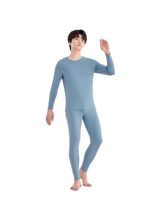 hongdou Men'S Underwear, Solid Color Cotton Round Neck Autumn Top And Pants, Thin Versatile Base Layer Thermal Underwear, Misty Blue 175 - Image 3
