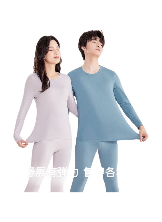 hongdou Men'S Underwear, Solid Color Cotton Round Neck Autumn Top And Pants, Thin Versatile Base Layer Thermal Underwear, Misty Blue 175 - Image 1