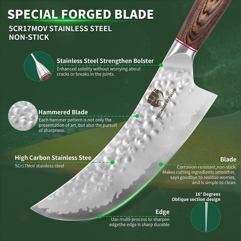 FULLHI Hammered Blade Kitchen Knife with Guard, Non-stick Chef's Knives, Pakka Wood Handle Japanese Knife, Premium German Stainless Steel Kitchen Knives with Sheath (8 inch) - Image 4