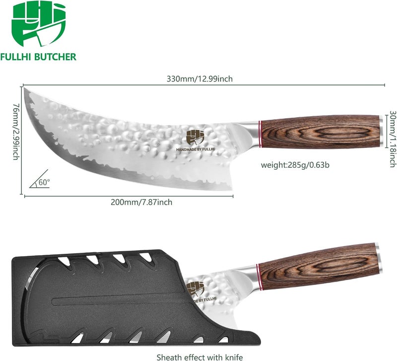 FULLHI Hammered Blade Kitchen Knife with Guard, Non-stick Chef's Knives, Pakka Wood Handle Japanese Knife, Premium German Stainless Steel Kitchen Knives with Sheath (8 inch) - Image 2