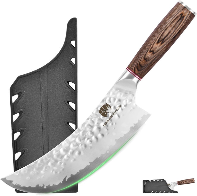 FULLHI Hammered Blade Kitchen Knife with Guard, Non-stick Chef's Knives, Pakka Wood Handle Japanese Knife, Premium German Stainless Steel Kitchen Knives with Sheath (8 inch) - Image 1