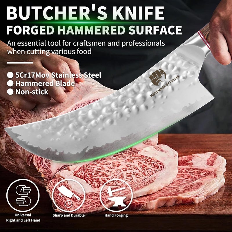 FULLHI Hammered Blade Kitchen Knife with Guard, Non-stick Chef's Knives, Pakka Wood Handle Japanese Knife, Premium German Stainless Steel Kitchen Knives with Sheath (8 inch) - Image 3