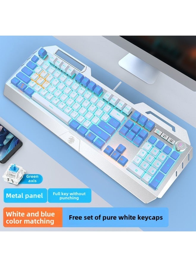 Forerunner TK900 Mechanical Keyboard Wired Mouse Suit Game Computer Electronic Competition Green Axis Wireless Keyboard Mouse Special-Color:White Blue [Blue Green Shaft] Multi-function Knob-Full Key No Shock - Image 1