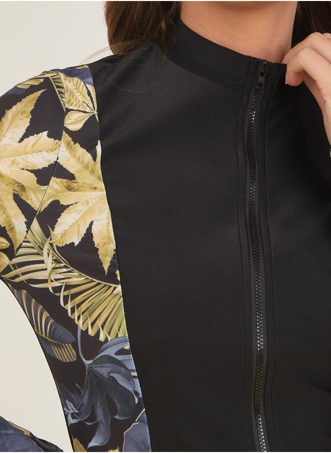 Styli Printed Contrast Peplum Zip Burkini  - Image 3