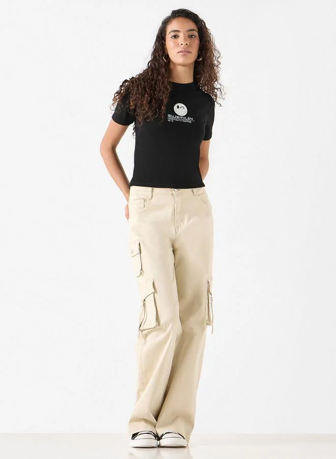 SP Characters Printed T-shirt with Crew Neck and Short Sleeves