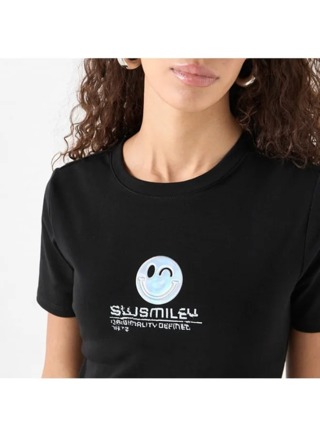 SP Characters Printed T-shirt with Crew Neck and Short Sleeves