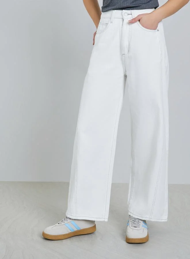Styli Women Barrel Fit Cut and Sew Panel Jeans