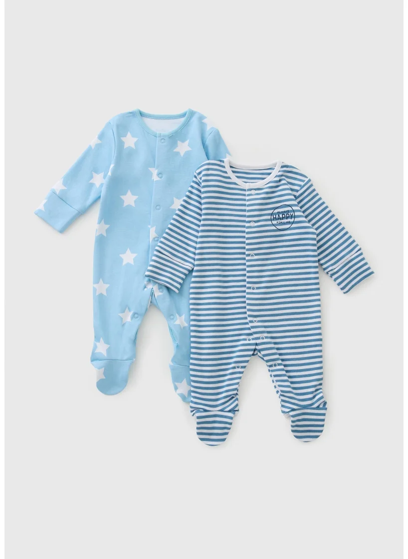 Matalan Baby 2 Pack Blue Star Sleepsuits