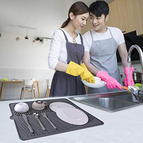 Yacee 100% Waterproof BPA Free Silicone Dish Drying Mat - 24" x 18" x 0.3" Large Drainer Mat Protection Heat Resistant Trivet Counter Top Mat Sink Non Slip Dish Draining Mat Dish Washer Safe(XL, Gray) - Image 4