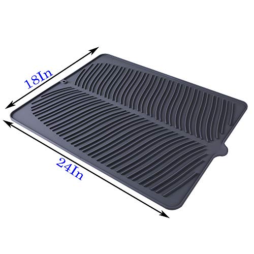 Yacee 100% Waterproof BPA Free Silicone Dish Drying Mat - 24" x 18" x 0.3" Large Drainer Mat Protection Heat Resistant Trivet Counter Top Mat Sink Non Slip Dish Draining Mat Dish Washer Safe(XL, Gray) - Image 2