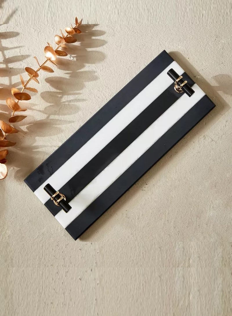 1Chase Black and White Stripe Natural Marble Tray with Black and Gold Handle, 30x12CM - Image 3