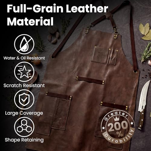 SYOKAMI Synthetic Leather Chef Cooking Apron for Men, Cross Back Apron for All-Day Comfort, Waterproof Apron with Multiple Pockets, Great for Kitchen, Garden, BBQ, Butcher Work or Crafts, Ideal Gift - Image 3