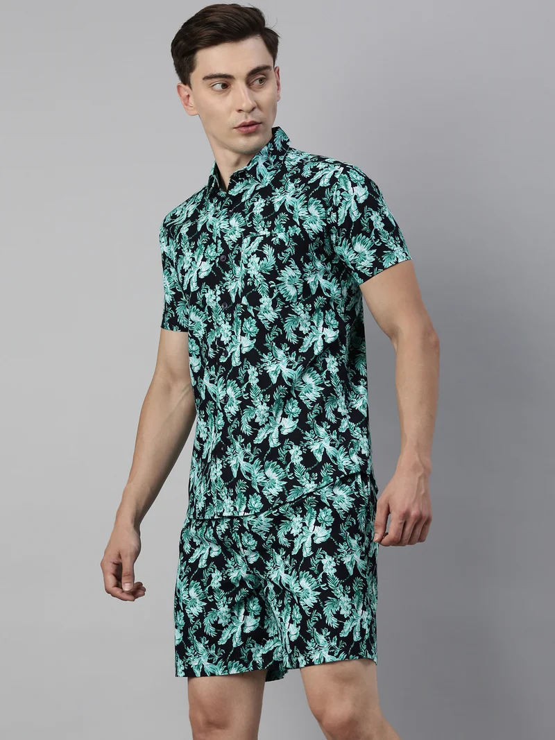 جوفن طقم رجالي أزرق مطبوع للصيف