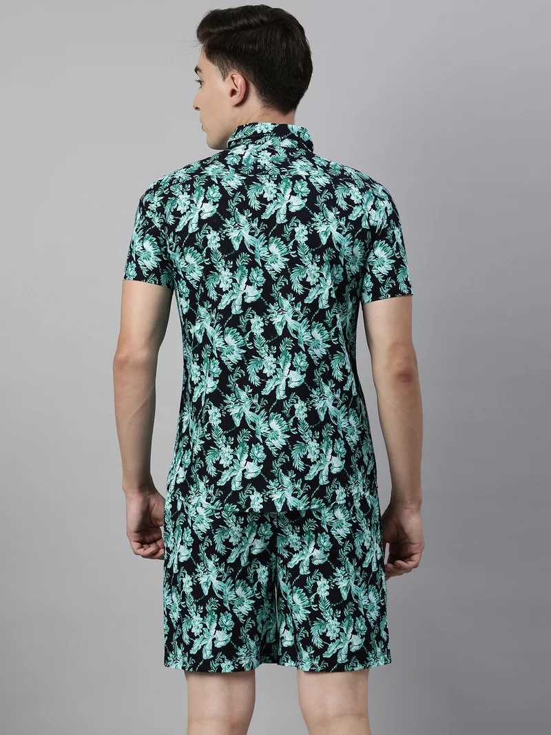 جوفن طقم رجالي أزرق مطبوع للصيف