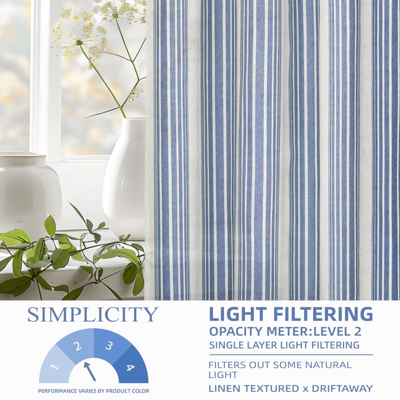 DriftAway Farmhouse Curtains for Living Room Vertical Striped Linen Curtains Semi Sheer Light Filtering Grommet Window Treatments, 102 Inches Long, 2 Panels, Jean Navy on Beige - Image 3