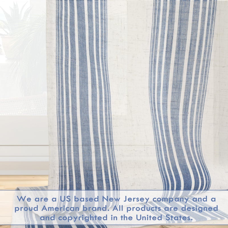 DriftAway Farmhouse Curtains for Living Room Vertical Striped Linen Curtains Semi Sheer Light Filtering Grommet Window Treatments, 102 Inches Long, 2 Panels, Jean Navy on Beige - Image 5