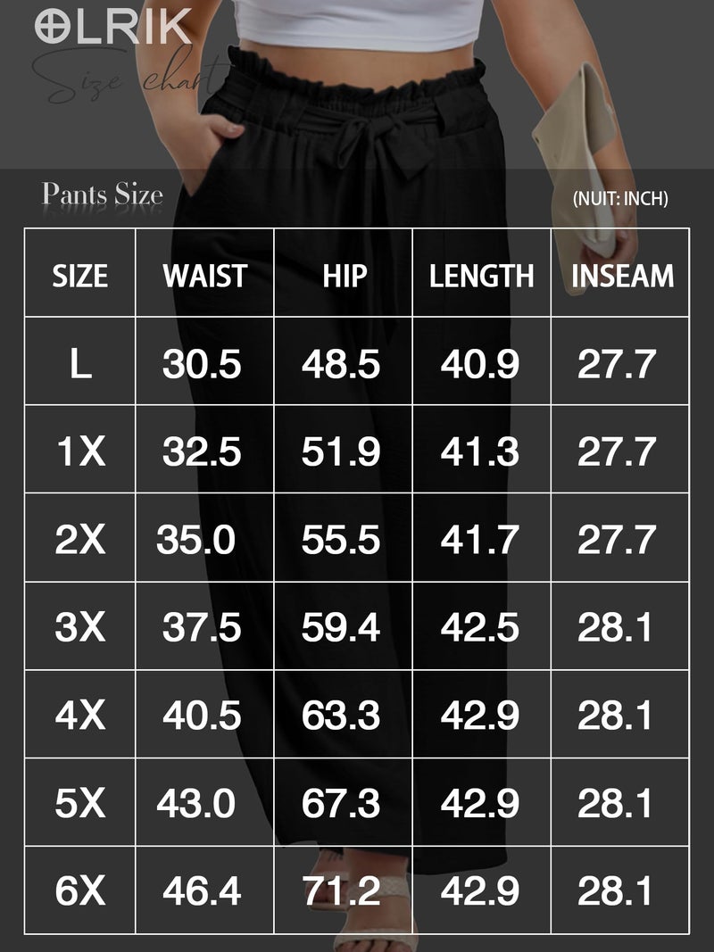 OLRIK Plus Size Linen Pants for Women High Waist Wide Leg Summer Beach Lounge Pants Black-6X - Image 5