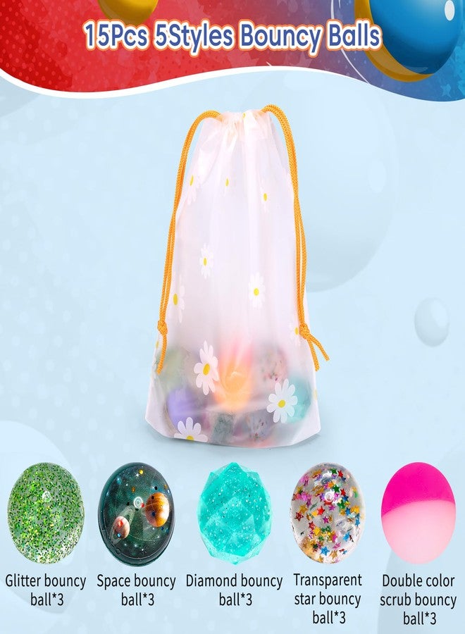 Pllieay 15PCS Bouncy Balls for Kids with Storage Bag, 5 Styles 32mm Bouncy Balls Bulk Bounce Balls for Kids Birthday Party Favors, Goodie Bag Fillers - Image 3