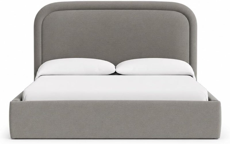 Modern Upholstered Bed Frame with Padded Curved Headboard - Light Grey Queen Size - Image 3