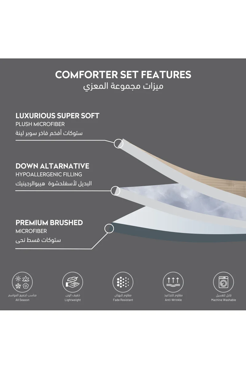 Donetella Comforter Set 4-Pcs Single Size Hotel Style Thin Striped Bed Set Fits 140 x 200 Cms (350 GSM) With Down Alternative Filling,Beige