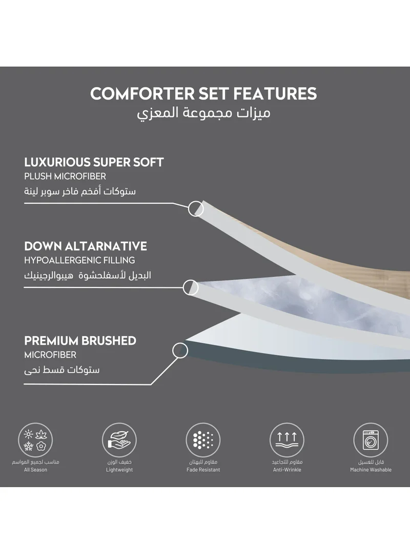 Donetella Comforter Set 4-Pcs Single Size Hotel Style Thin Striped Bed Set Fits 140 x 200 Cms (350 GSM) With Down Alternative Filling,Beige