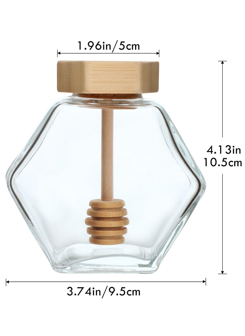 SKYLINK 12Pack 8 oz Honey Jar Glass Honey Jar Wooden Dippers and Bamboo Lids, Clear Hexagon Honeypots for Honey Storage, Kitchen, Home, Party Favors, DIY Gifts  - Image 2
