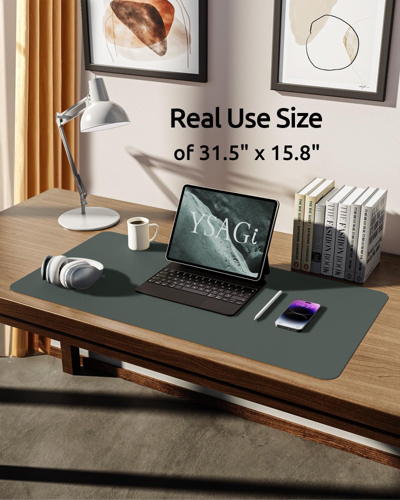 YSAGi Leather Desk Protector, Office Mat, Large Mouse Mat, Non-Slip PU Leather Blotter, Laptop Desk, Waterproof Writing Pad for Office and Home (Dark Green, 31.5" x 15.8") - Image 5