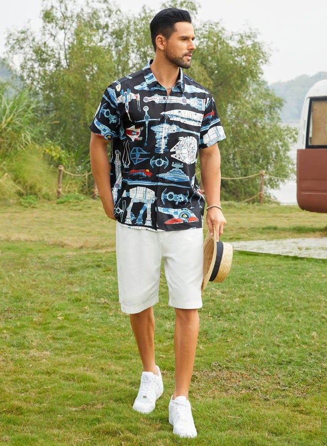 Hardaddy Men's Hawaiian Shirt Short Sleeves Printed Button Down Summer Beach Casual Shirts, Black7, XL - Image 5