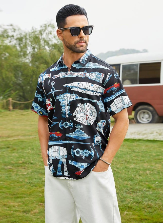 Hardaddy Men's Hawaiian Shirt Short Sleeves Printed Button Down Summer Beach Casual Shirts, Black7, XL - Image 3