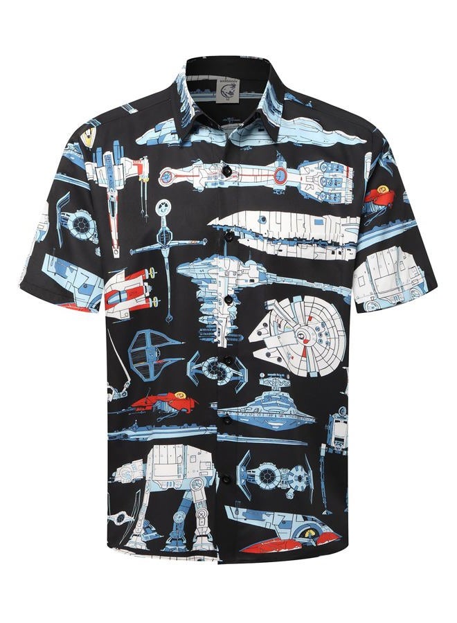 Hardaddy Men's Hawaiian Shirt Short Sleeves Printed Button Down Summer Beach Casual Shirts, Black7, XL - Image 1