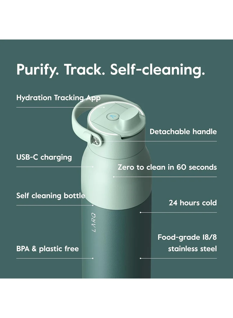 LARQ LARQ Bottle PureVis 2 1L - Self-Cleaning Water Bottle + App Hydration Tracking, Insulated Stainless Steel Water Bottle | Reusable & Travel Friendly, 1-Year Warranty, Eucalyptus Green