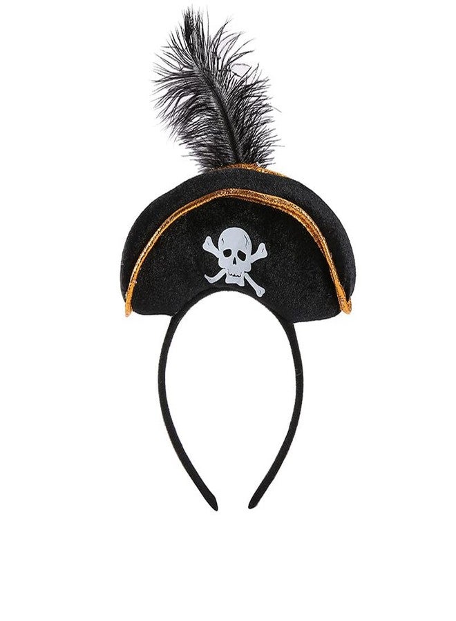 Hosfairy 2Pcs Halloween Pirate Hat Headband Skull Feather Mini Pirate Top Hat Headband Halloween Costume Accessories for Halloween Decoration Pirate Theme Costume Party Supplies - Image 5