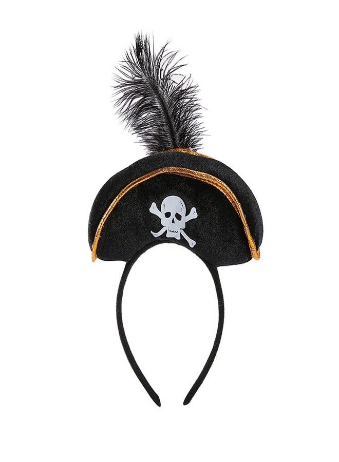 Hosfairy 2Pcs Halloween Pirate Hat Headband Skull Feather Mini Pirate Top Hat Headband Halloween Costume Accessories for Halloween Decoration Pirate Theme Costume Party Supplies - Image 3