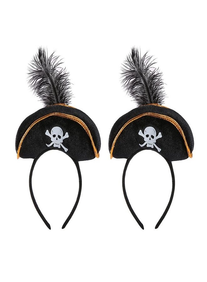 Hosfairy 2Pcs Halloween Pirate Hat Headband Skull Feather Mini Pirate Top Hat Headband Halloween Costume Accessories for Halloween Decoration Pirate Theme Costume Party Supplies - Image 1