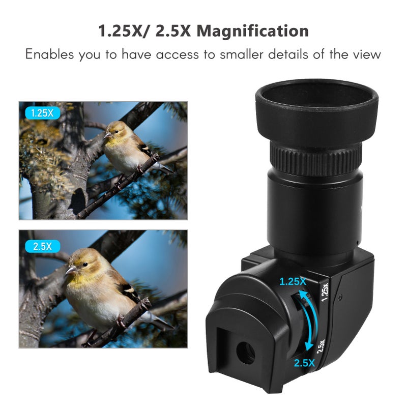 Camera Viewfinder 1.25X/ 2.5X Magnification Right Angle Viewfinder with 10 Mounting Adapters Replacement for Canon Nikon Pentax Olympus Leica Fujifilm DSLR Camera - Image 4