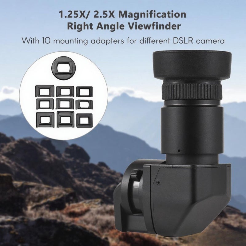 Camera Viewfinder 1.25X/ 2.5X Magnification Right Angle Viewfinder with 10 Mounting Adapters Replacement for Canon Nikon Pentax Olympus Leica Fujifilm DSLR Camera - Image 5